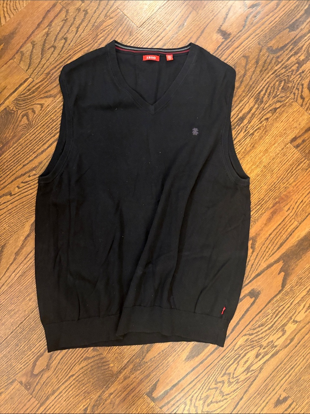 Izod Black V-Neck Sweater Vest with Subtle Embroidered Logo